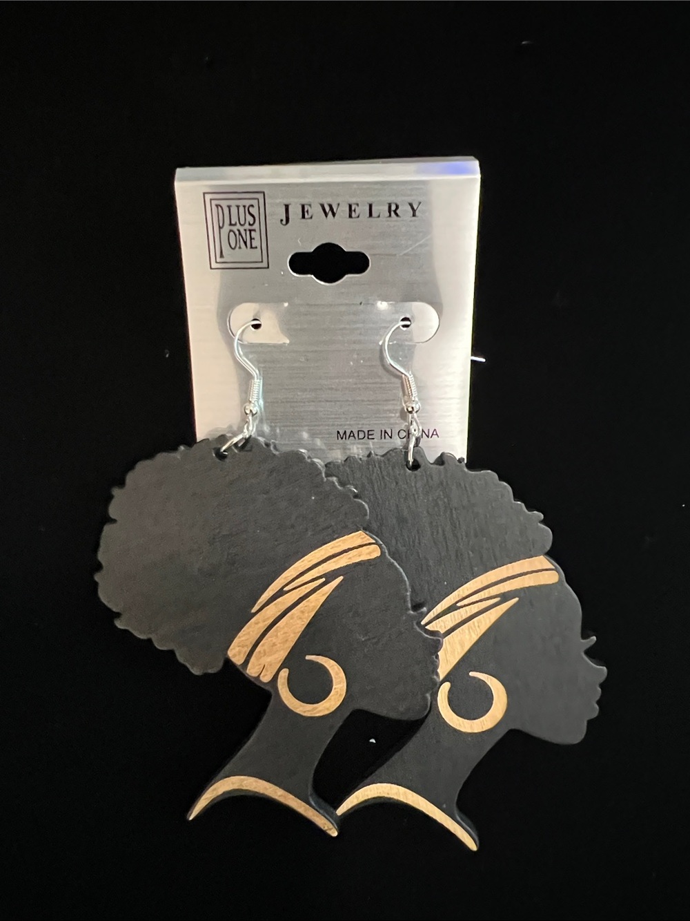 Black and Gold Afro Profile Dangle Earrings by